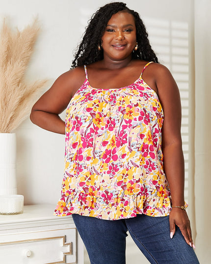Double Take Floral Scoop Neck Ruffle Hem Cami
