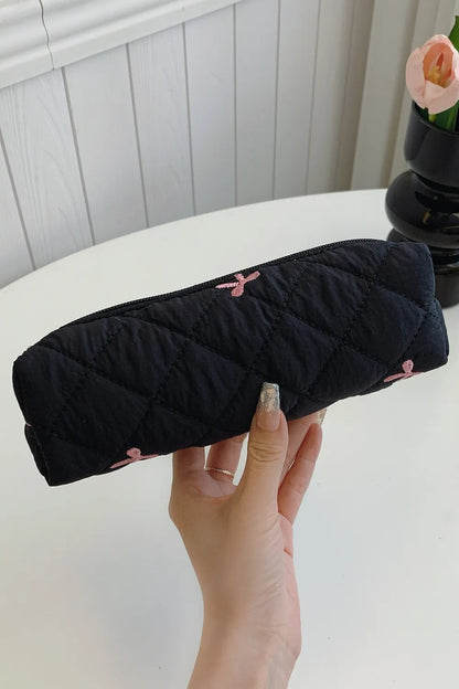 Bow Embroidered Quilted Storage Bag Black One Size