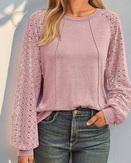Round Neck Lace Sleeve Blouse Pink