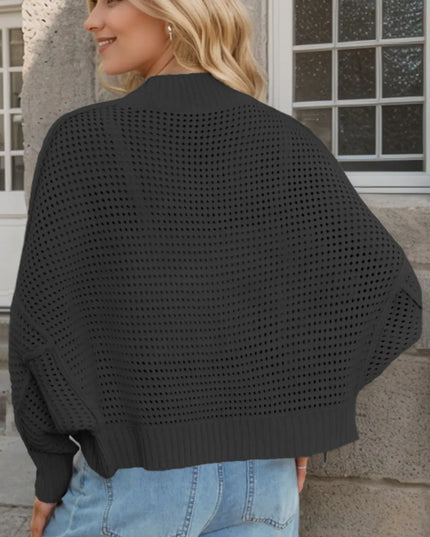 Openwork Open Front Long Sleeve Cardigan