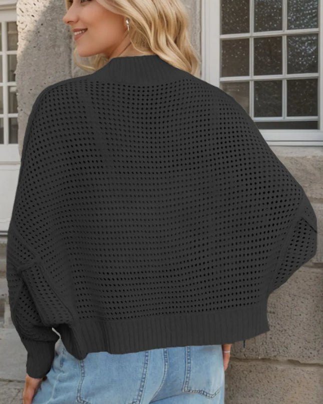 Openwork Open Front Long Sleeve Cardigan