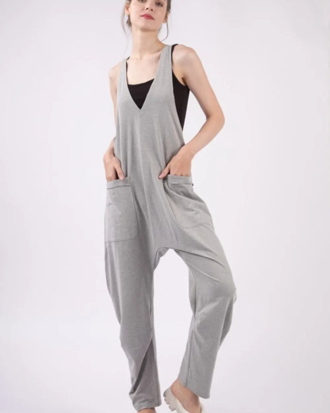 VERY J Plunge Sleeveless Jumpsuit with Pockets