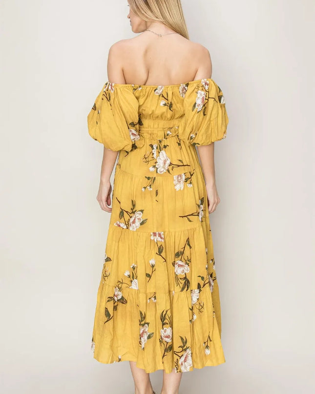 HYFVE Floral Puff Sleeve Tiered Dress