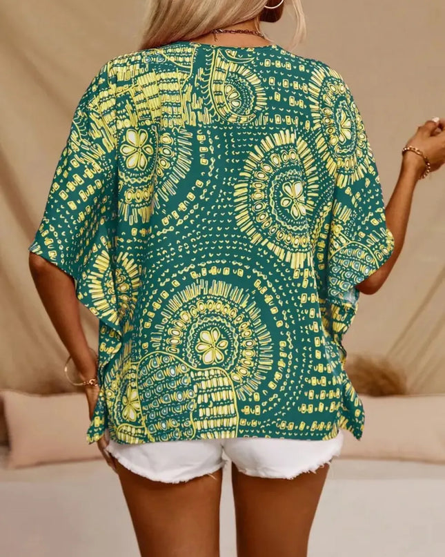 Printed V-Neck Half Sleeve Top 