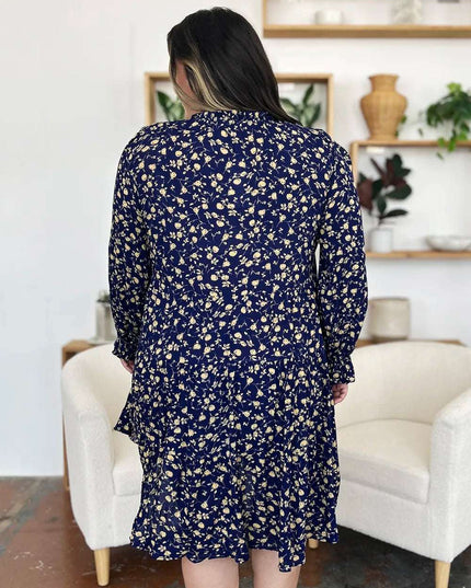 Double Take Full Size Printed Ruffle Hem Long Sleeve Tiered Dress