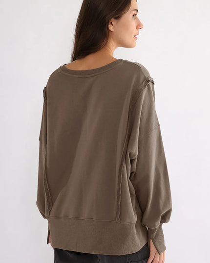 Exposed Seam High-Low Long Sleeve Sweatshirt
