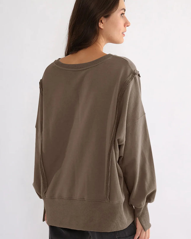 Exposed Seam High-Low Long Sleeve Sweatshirt