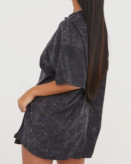 Side Slit Letter Graphic Oversize T-Shirt 