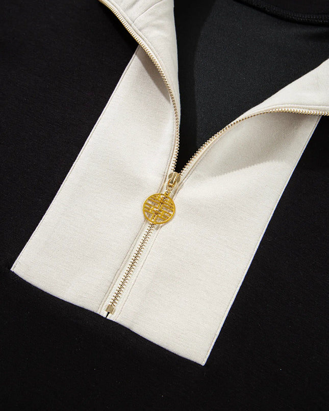 Color Block Half Zip Top and Shorts Two-Piece Set 