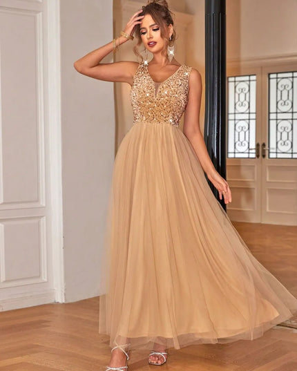 Sequin V-Neck Sleeveless Dress 