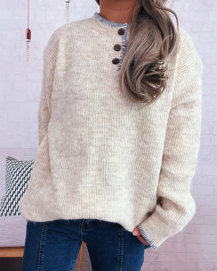 Ribbed Button Detail Long Sleeve Sweater