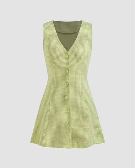 Gingham Button-Front A-Line Mini Dress