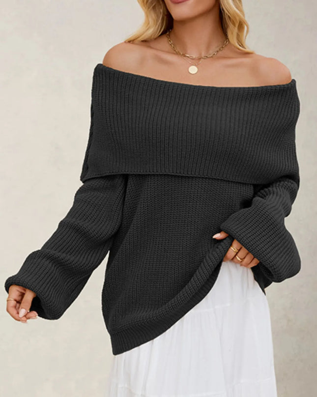 Fold-Over Collar Long Sleeve Sweater