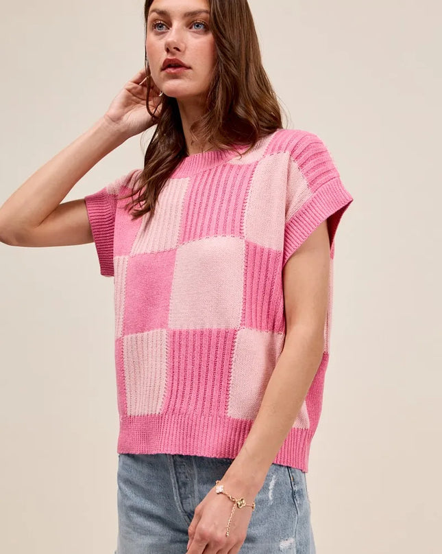 SO ME Check Plaid Casual Sweater Top