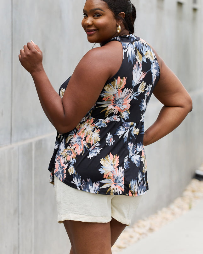 Be Stage Full Size Floral Halter Top in Black