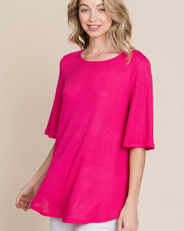 BOMBOM Round Neck Waffle Knit T-Shirt