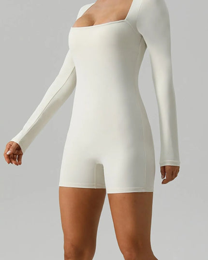 Square Neck Long Sleeve Active Romper 