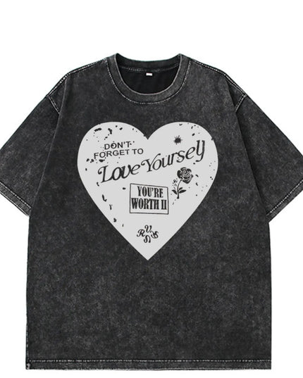 Heart Round Neck Short Sleeve T-Shirt 