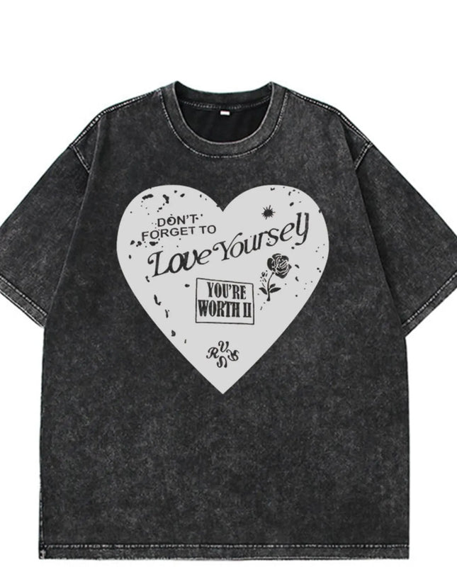 Heart Round Neck Short Sleeve T-Shirt 