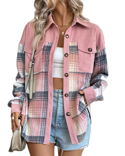 Plaid Button-Up Shacket with Chest Pockets