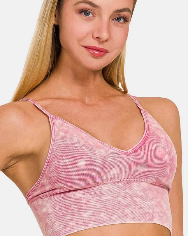 Zenana Washed Ribbed Bra Padded Cami Ash Pink