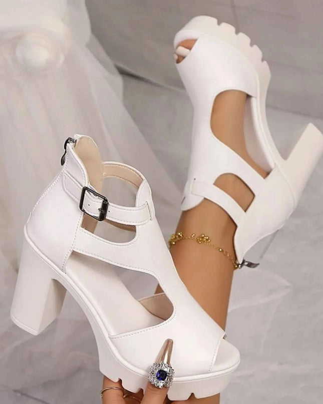 Cutout Block Heels Sandals