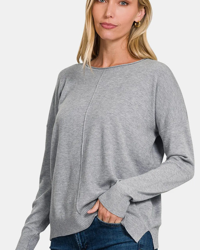 Zenana Front Seam Round Neck Sweater