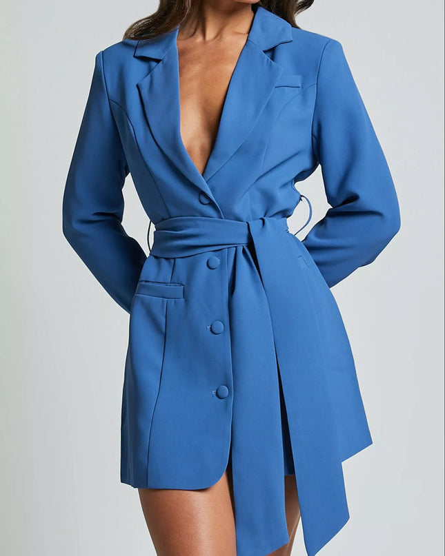 Lapel Collar Tie Waist Blazer