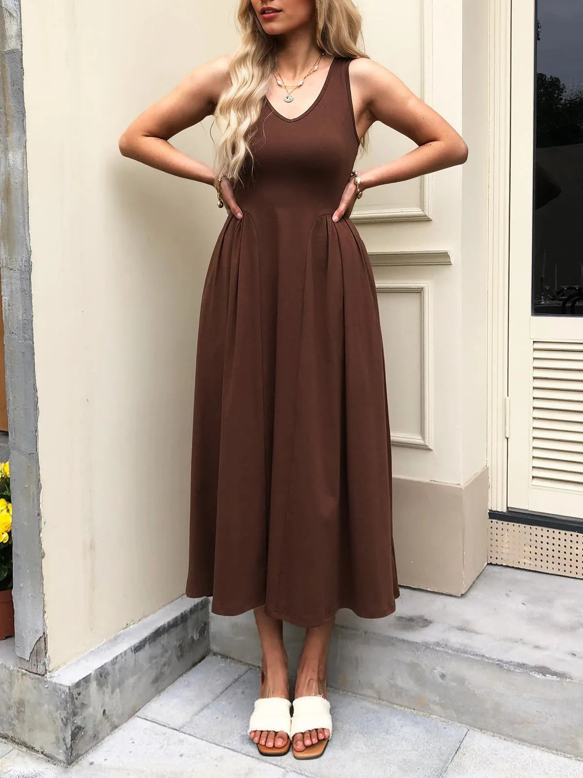 V-Neck Midi Tank Dress