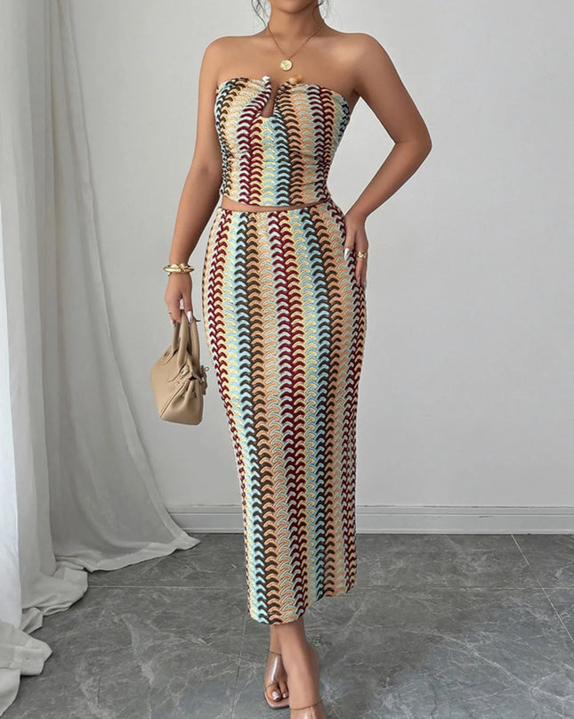 Printed Tube Top and Skirts Set