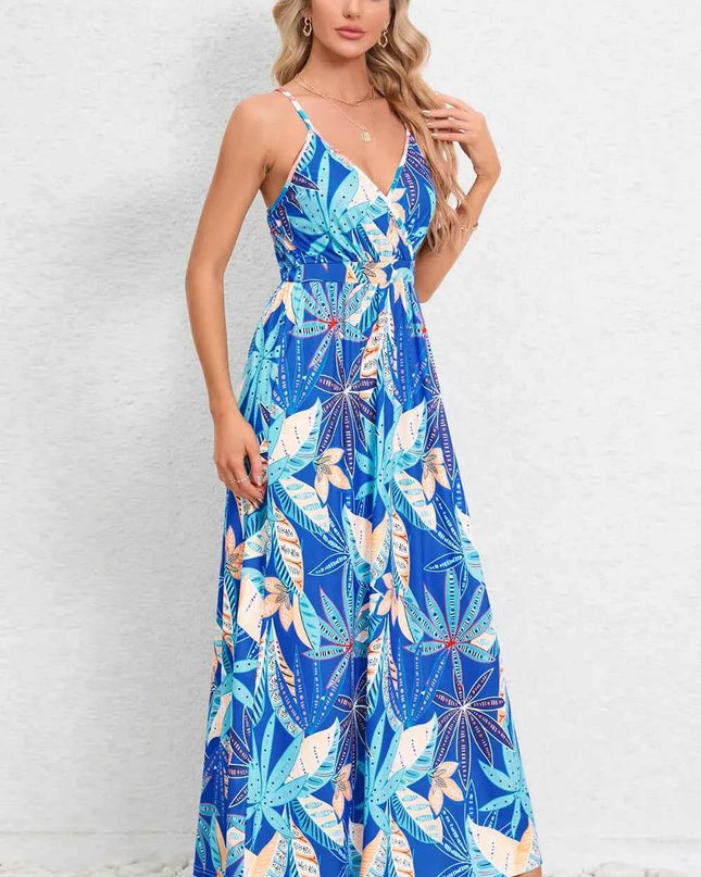 Printed Surplice Maxi Cami Dress
