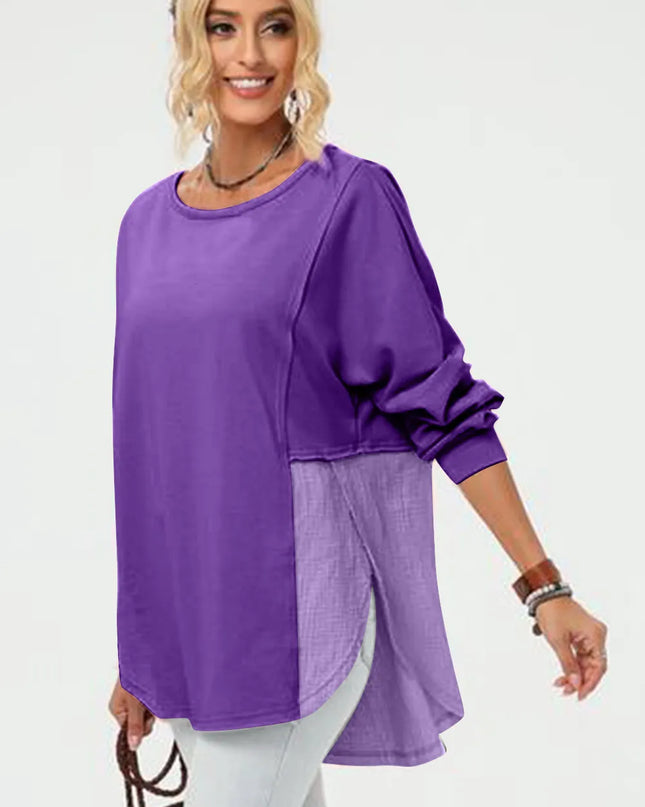 Double Take Full Size Long Sleeve High-Low T-Shirt Purple