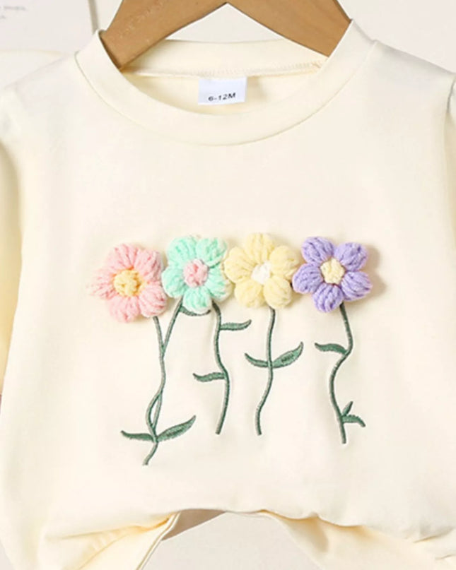 Children's Flower Long Sleeve Top and Pants Set