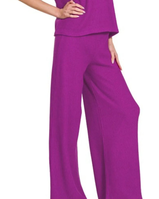 Zenana Rolled Sleeve Top and Pants Sweater Set