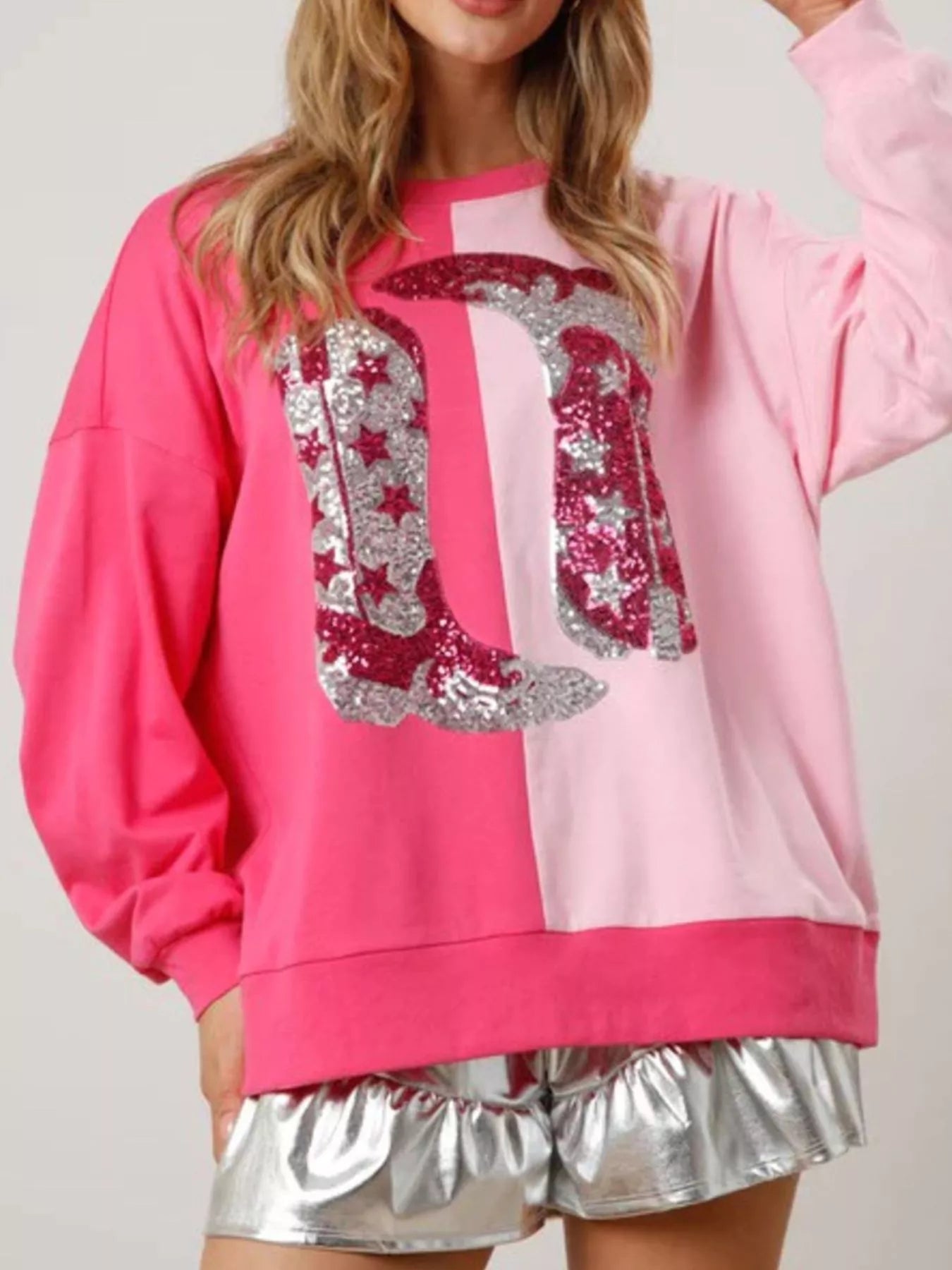Sequin Boots Color Block Sweatshirt Double Color Matching