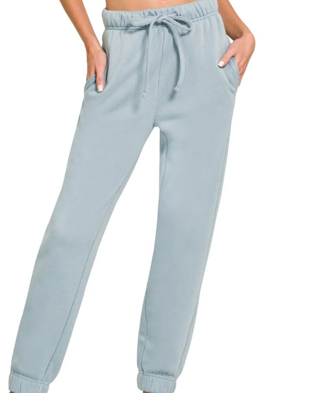 Zenana Fleece Jogger Sweatpants With Pockets 