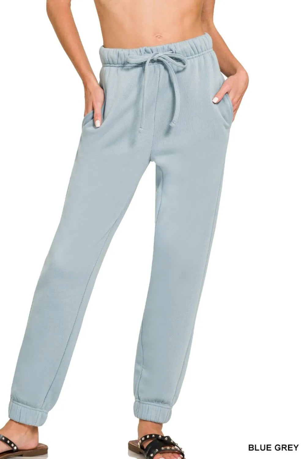 Zenana Fleece Jogger Sweatpants With Pockets 
