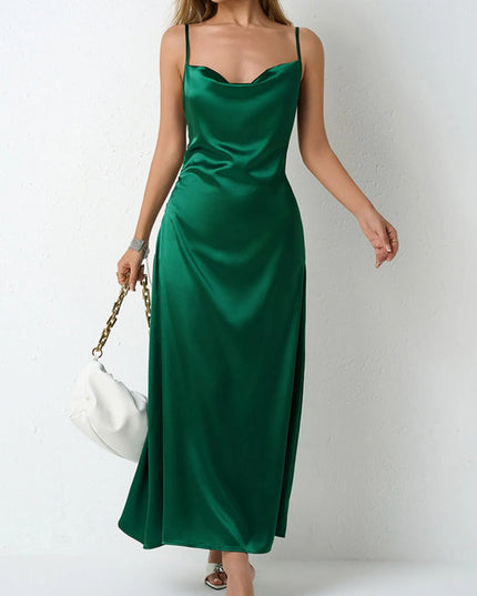 Satin Cowl Neck Cami Dress Green