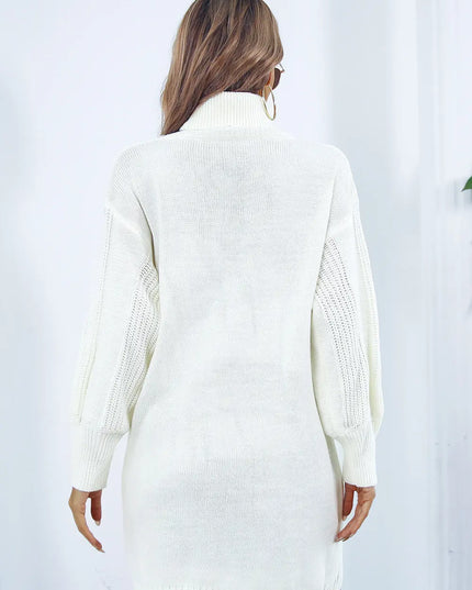 Openwork Turtleneck Long Sleeve Sweater Dress