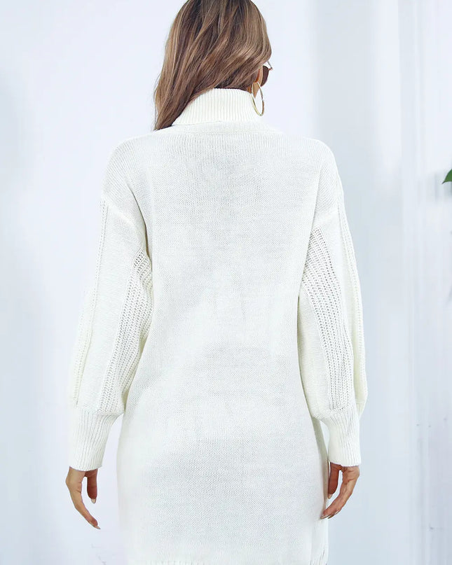 Openwork Turtleneck Long Sleeve Sweater Dress