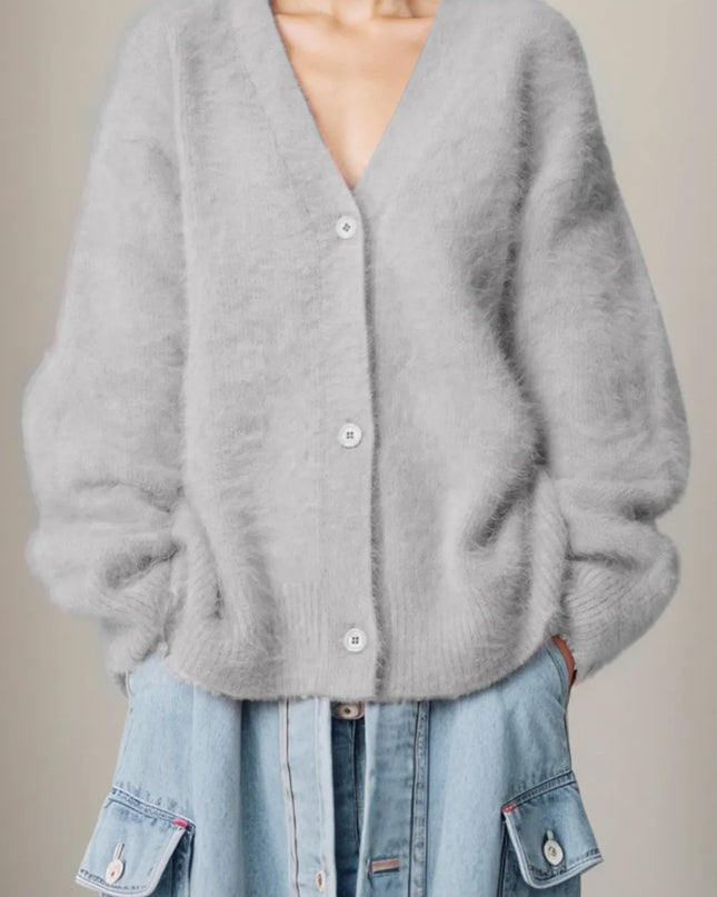 Button Up Dropped Shoulder Cardigan