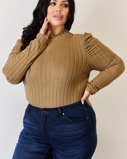 Basic Bae Full Size Ribbed Mock Neck Puff Sleeve T-Shirt