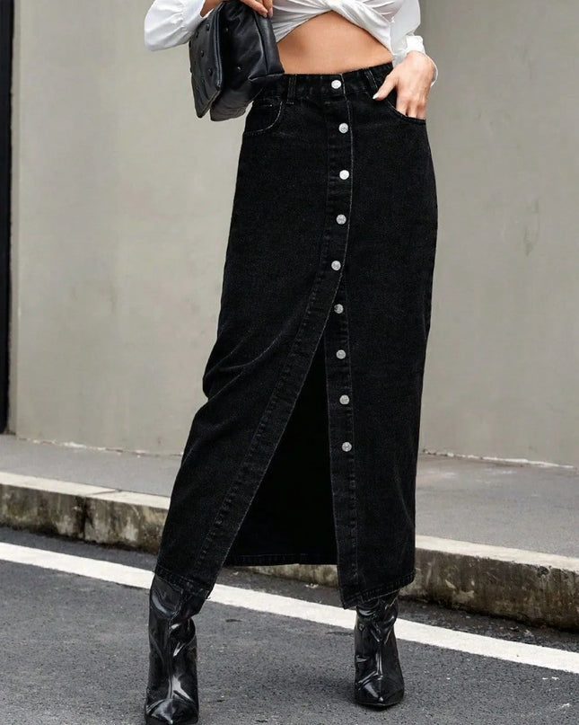 Button Front Denim Skirt 