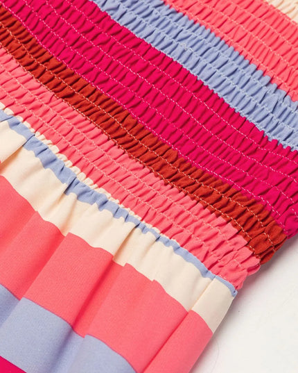 Contrast Stripe Wide Strap Smocked Tiered Dress