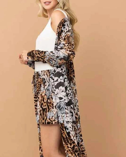 And The Why Animal Print Kimono and Shorts Set