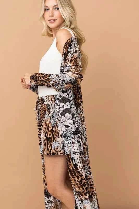 And The Why Animal Print Kimono and Shorts Set