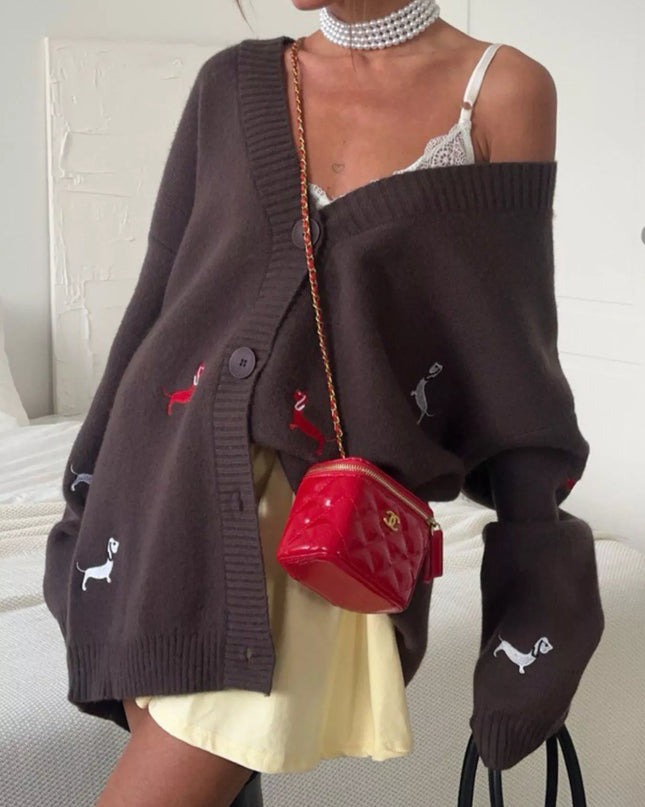 Embroidered Button Up Cardigan