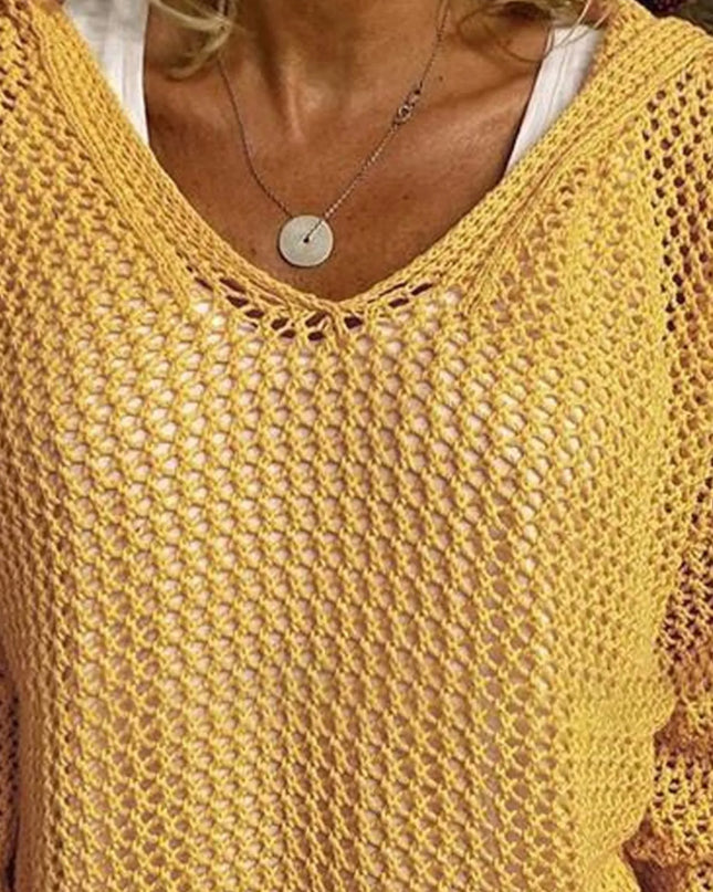 Openwork Long Sleeve Hooded Knit Cover Up