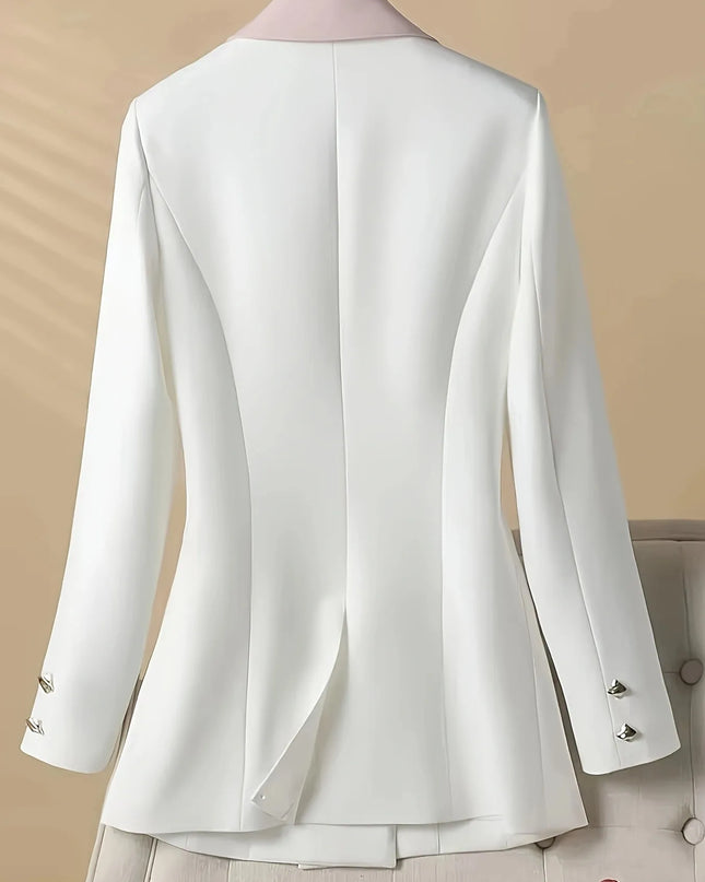 Double-Breasted Contrast Trim Blazer