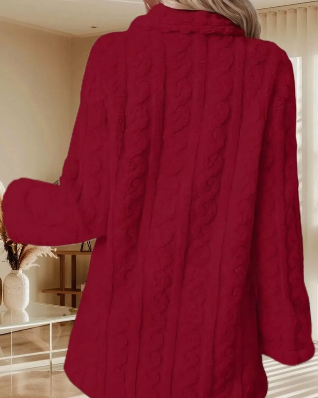 Double-Breasted Fleece Longline Coat